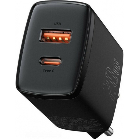 Baseus Compact quick charger USB Type C / USB 20 W 3 A Power Delivery Quick Charge 3.0 - Black (CCXJ-B01)