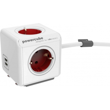 Allocacoc PowerCube Extended USB 5-Outlets/1.5m Cable + 2 x USB 2.1A - Red (1406RD/DEEUPC)