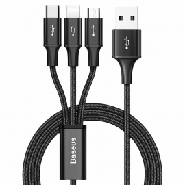 Baseus Rapid Series 3-in-1 Braided USB to Lightning / Type-C / micro USB Cable Μαύρο 1.2m (CAJS000001)