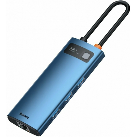 Baseus Multifunctional HUB Docking Station Metal Gleam Series 6 in 1 Type-C to HDMI+USB 3.0+RJ45 Blue