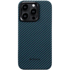 Pitaka MagEZ Case 4 - MagSafe  Aramid Fiber Body Apple iPhone 15 Pro - 115mm - 1500D - Black/ Blue/ Twill