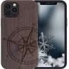 KWmobile Apple iPhone 14 Pro Max - Walnut Navigational Compass Dark Brown