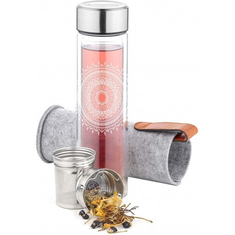 Navaris Tea Bottle To-Go - PU - 500ml - Indian Sun - Clear