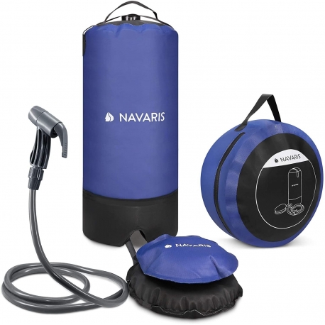 Navaris Portable Pressure Camping Shower with Foot Pump - 11L - Black  Blue