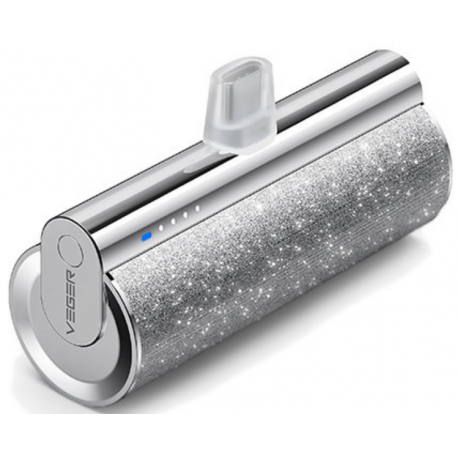 Veger PowerBank Lipstick-C -1 x Type-C Male / 1 x Type-C Female - 5000mAh - 12W - Silver