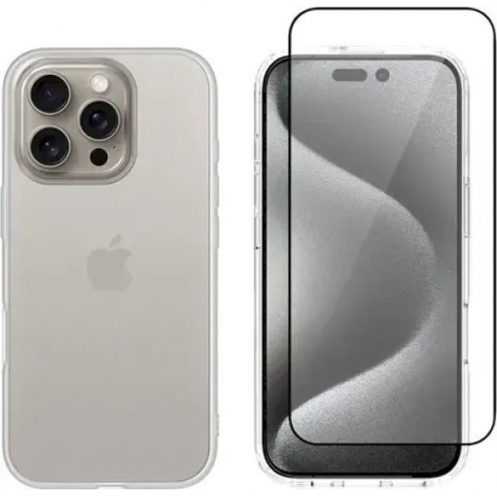Vivid Set Gelly Case + Full Face Tempered Glass Apple iPhone 16 Pro Max Black