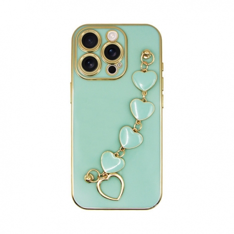 Vivid Slim Case with Heart Chain Hand Strap Apple iPhone 16 Pro Green