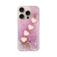 Vivid Glitter Case with Heart Chain Hand Strap Apple iPhone 16 Pro Pink