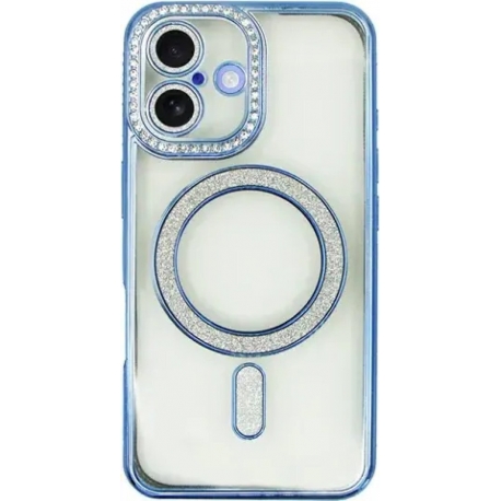 Vivid Magsafe Strass and Glitter Case Apple iPhone 16 Transparent - Blue