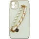 Vivid Silicone Case Pearl Chain Holder Apple iPhone 11 White/Gold