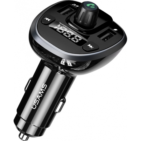 USAMS FM transmitter με οθόνη US-CC115, 2x USB, SD card, 3.4A, Black