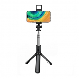 Techsuit Mini Selfie Stick (S03-S) Stable & Compact Tripod Mount, Bluetooth Remote Control, LED Light, 67cm - Black