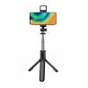 Techsuit Mini Selfie Stick (S03-S) Stable & Compact Tripod Mount, Bluetooth Remote Control, LED Light, 67cm - Black