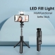 Techsuit Mini Selfie Stick (S03-S) Stable & Compact Tripod Mount, Bluetooth Remote Control, LED Light, 67cm - Black