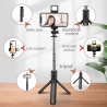 Techsuit Mini Selfie Stick (S03-S) Stable & Compact Tripod Mount, Bluetooth Remote Control, LED Light, 67cm - Black