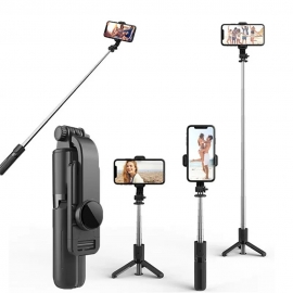 Techsuit Mini Selfie Stick (L11) Stable Tripod with Bluetooth Self Timer, 360 Rotation, 73cm - Black