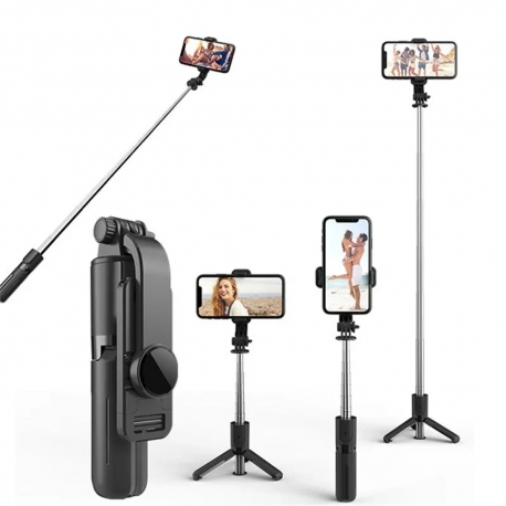 Techsuit Mini Selfie Stick (L11) Stable Tripod with Bluetooth Self Timer, 360 Rotation, 73cm - Black
