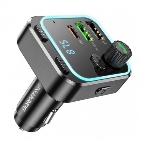 Borofone FM Modulator and Car Charger Highway (BC53) Bluetooth V5.0, 2x USB, Type-C, 38W, RGB Ambient Lights - Black