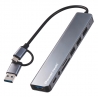 POWERTECH USB hub PTR-0205 με card reader, 8 θυρών, USB & USB-C σύνδεση, γκρι