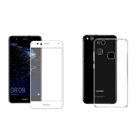 OEM Vivid Set Gelly Case Transparent + Tempered Glass Full Face White Huawei P10 Lite