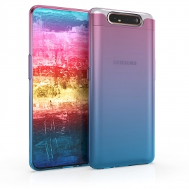 KW TPU Silicone Case Samsung Galaxy A80 - Bicolor Design, Dark Pink / Blue / Transparent (48447.01)
