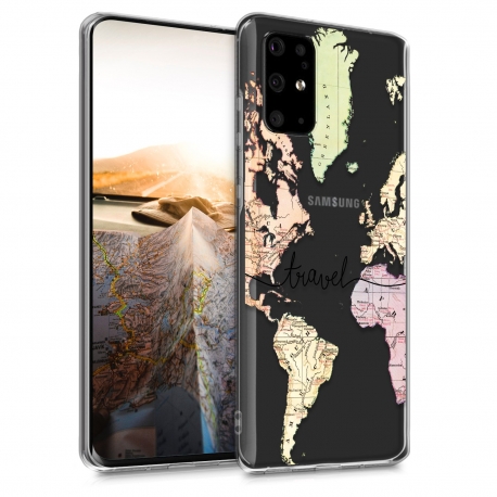 KW TPU Silicone Case Samsung Galaxy S20 Plus - World Map Travel - Black / Multicolor / Transparent (51218.02)